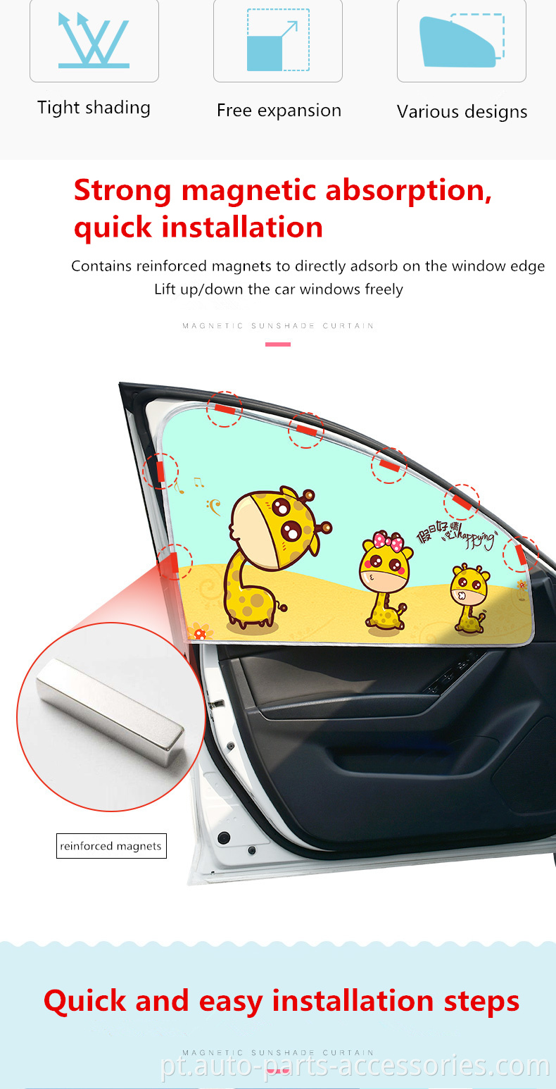 Proteção lateral da janela lateral de automóvel desenho solar desenho solar cortina de desenho animado de carro magnético